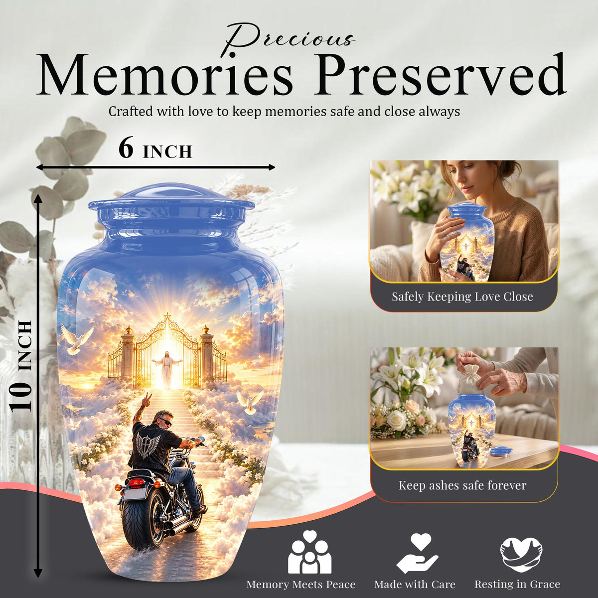 Personalized Motorcycle Memorial Urn, Biker Heaven Tribute, 200 Cubic  Inches