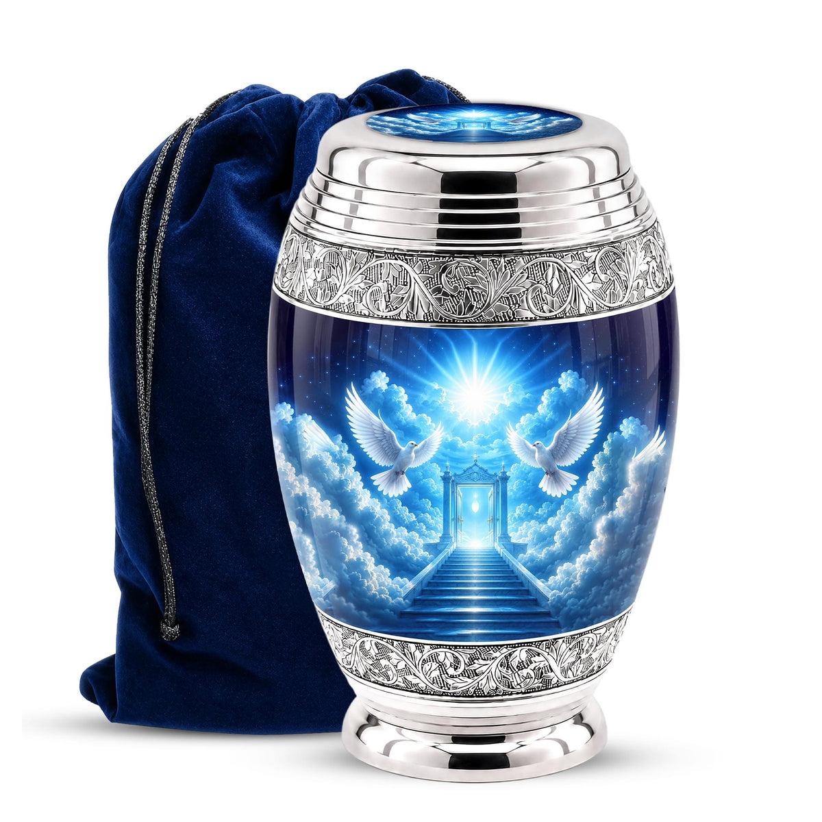 Personalized Heavenly Dove Cremation Urn for Ashes - Blue Gates of Heaven Memorial Urn