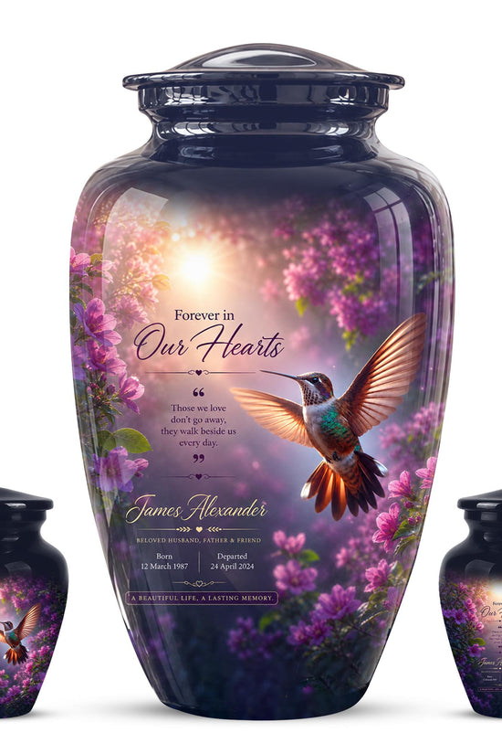 Personalized Hummingbird Cremation Urn - Floral Memorial Tribute for Ashes