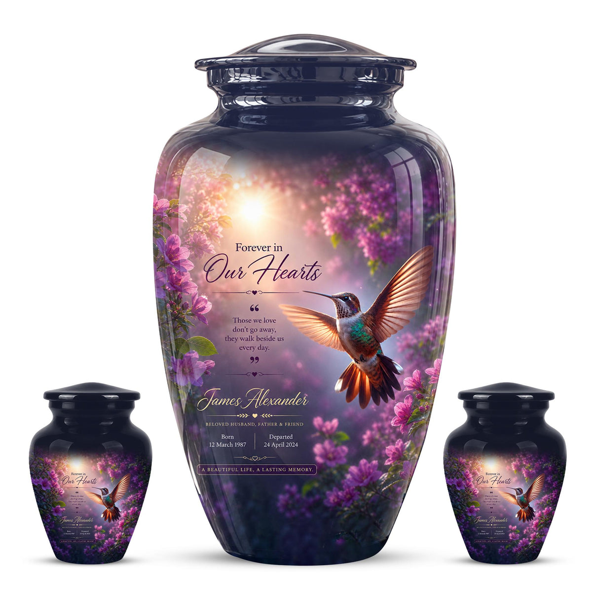 Personalized Hummingbird Cremation Urn - Floral Memorial Tribute for Ashes