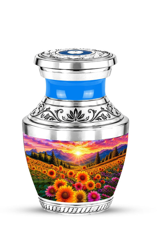 Personalized Cremation Urn, Floral Sunset Mountain Landscape, Memorial Keepsake