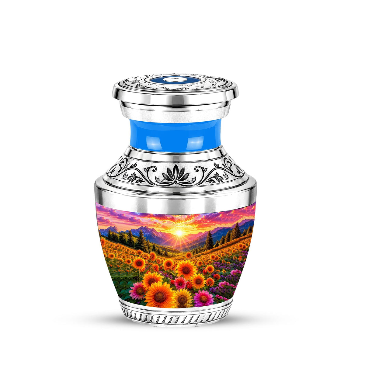 Personalized Cremation Urn, Floral Sunset Mountain Landscape, Memorial Keepsake