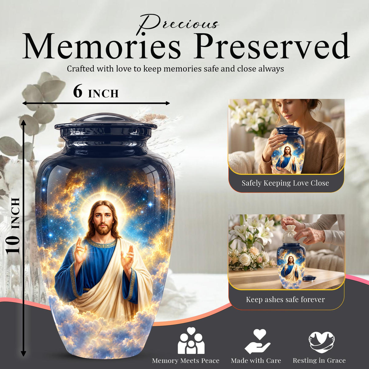 Personalized Jesus Cremation Urn - Christian Memorial Ashes (200 Cubic)