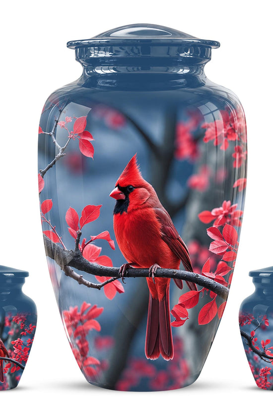 Red Cardinal Cremation Urn, Adult Memorial Keepsake, Vibrant Bird Artwork