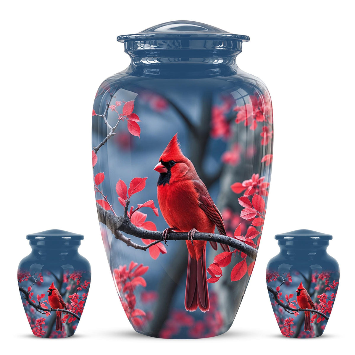 Red Cardinal Cremation Urn, Adult Memorial Keepsake, Vibrant Bird Artwork