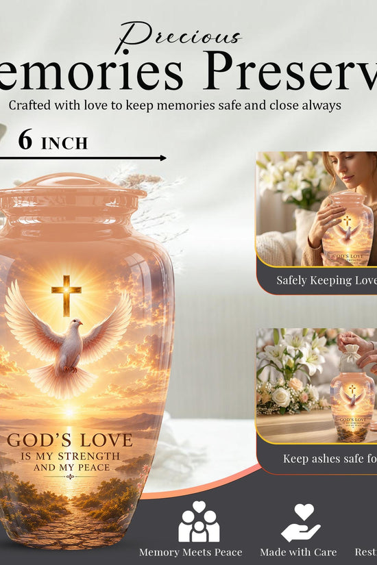 Personalized Christian Cremation Urn, Cross Dove Memorial Urn - Religious Sympathy Keepsake