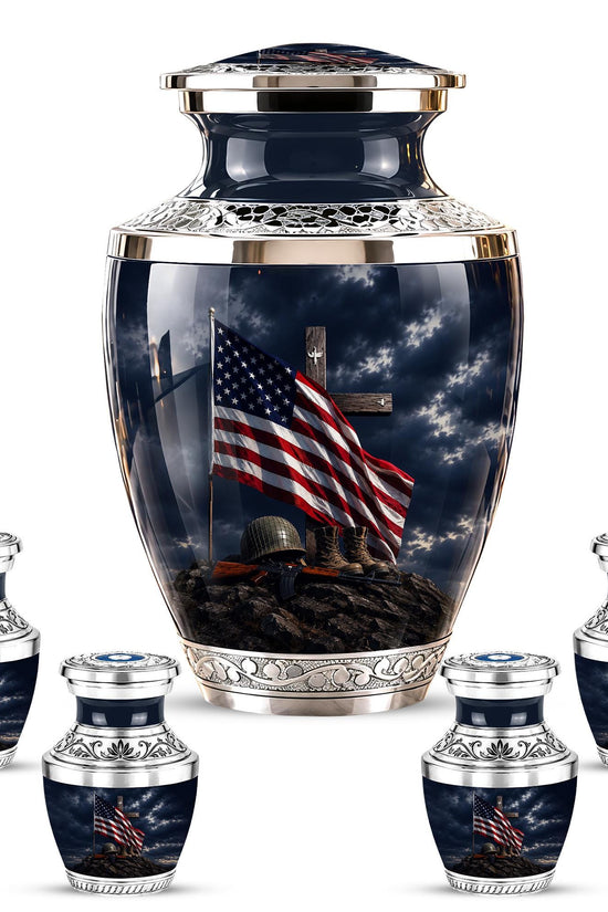 Military Cremation Urn, Patriotic Veteran Memorial Ashes, American Flag Tribute
