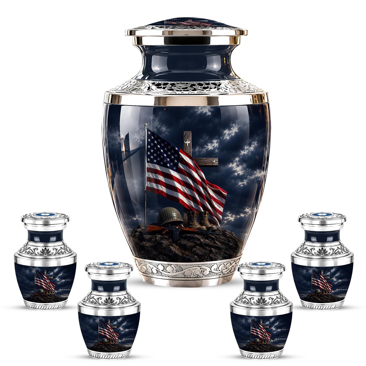 Military Cremation Urn, Patriotic Veteran Memorial Ashes, American Flag Tribute