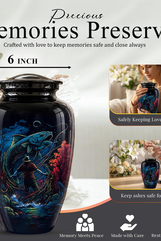 Personalized Bass Fishing Cremation Urn - Fisherman Memorial Urn for Ashes