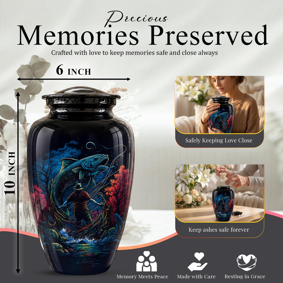 Personalized Bass Fishing Cremation Urn - Fisherman Memorial Urn for Ashes