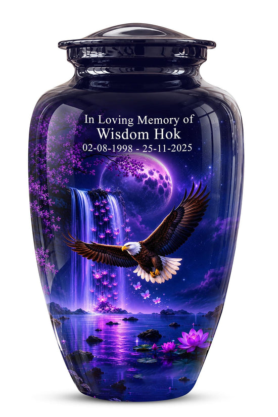 Eagle Cremation Urn for Ashes - Purple Waterfall Bald Eagle Memorial Urn