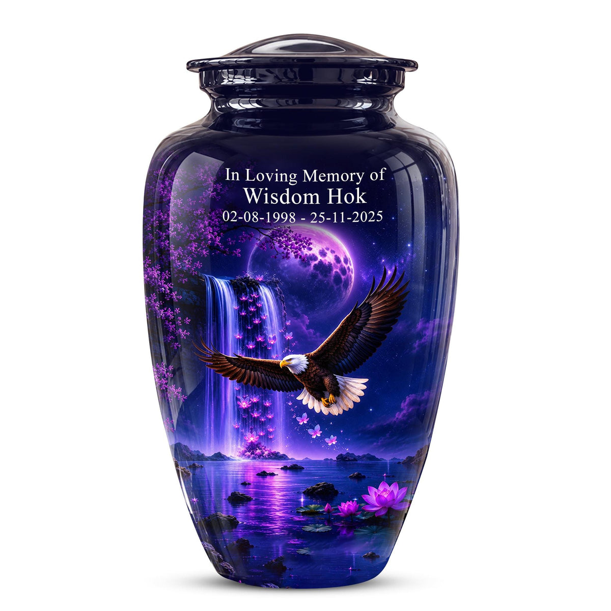 Eagle Cremation Urn for Ashes - Purple Waterfall Bald Eagle Memorial Urn