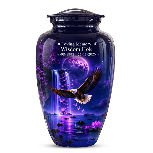 Eagle Cremation Urn for Ashes - Purple Waterfall Bald Eagle Memorial Urn