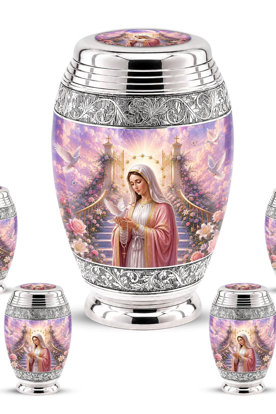 Personalized Mother Mary Cremation Urn, Catholic Memorial Ashes, Religious Funeral Urn