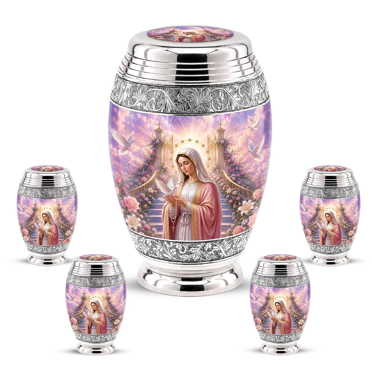 Personalized Mother Mary Cremation Urn, Catholic Memorial Ashes, Religious Funeral Urn