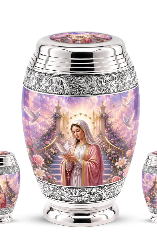 Personalized Mother Mary Cremation Urn, Catholic Memorial Ashes, Religious Funeral Urn