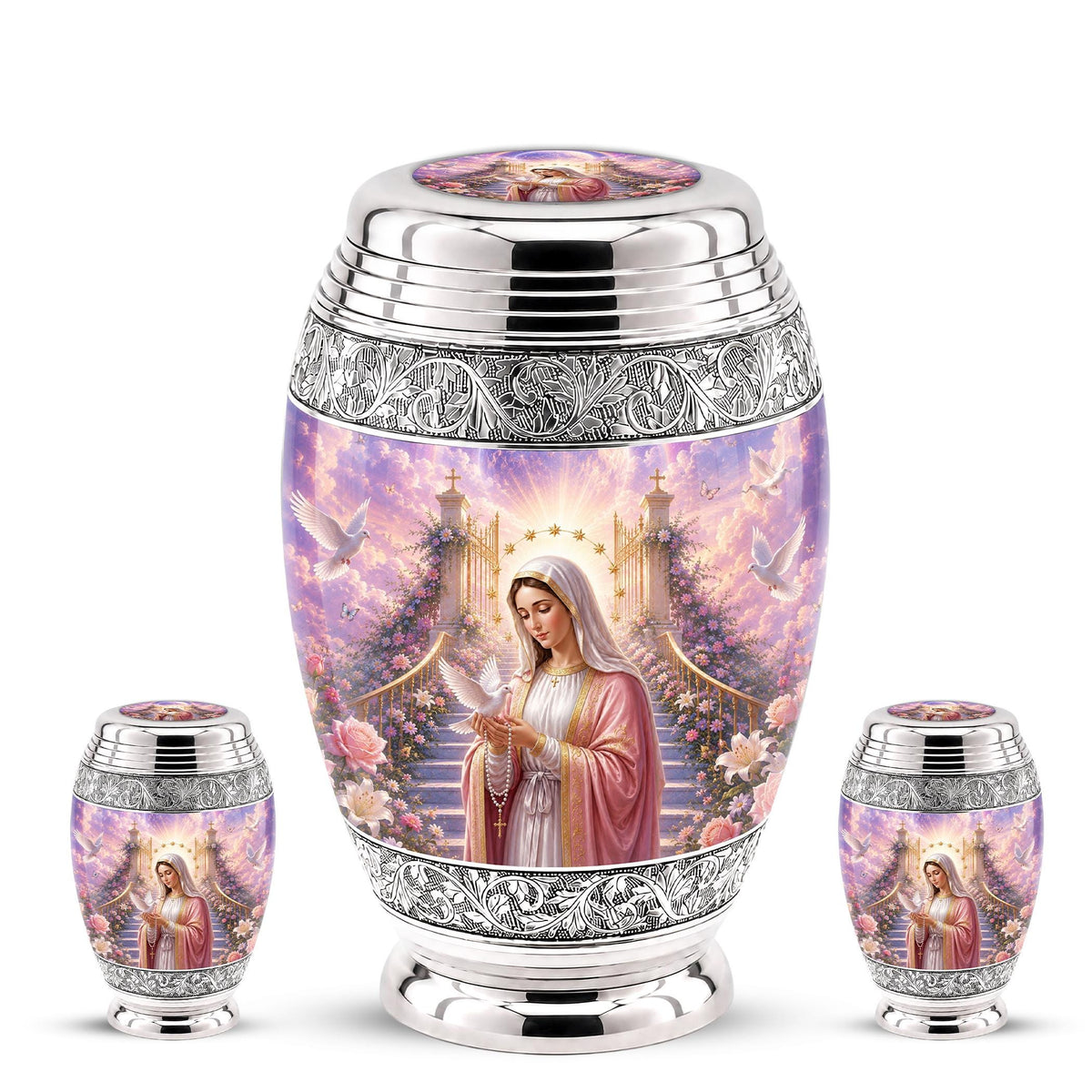 Personalized Mother Mary Cremation Urn, Catholic Memorial Ashes, Religious Funeral Urn