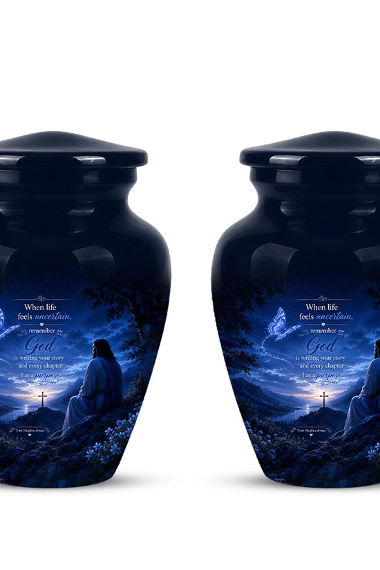 Personalized Jesus Cremation Urn for Ashes, Christian Memorial Urn - In Loving Memory Religious Tribute