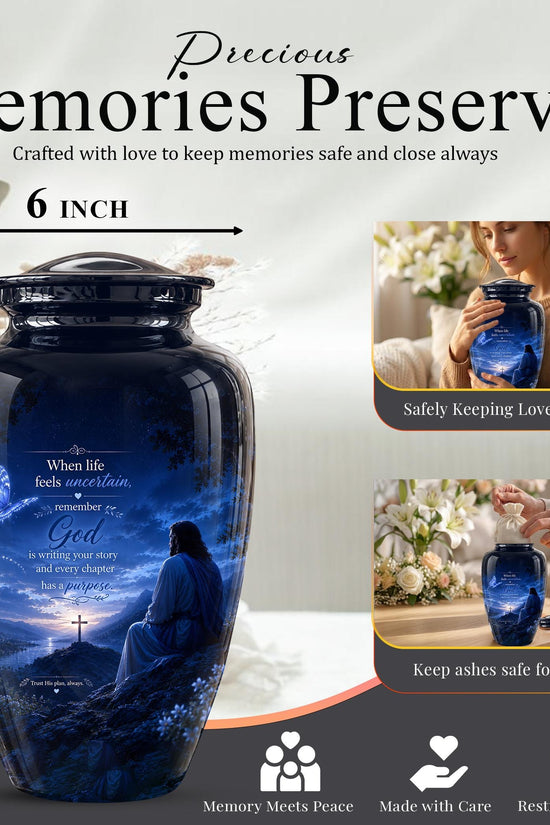 Personalized Jesus Cremation Urn for Ashes, Christian Memorial Urn - In Loving Memory Religious Tribute
