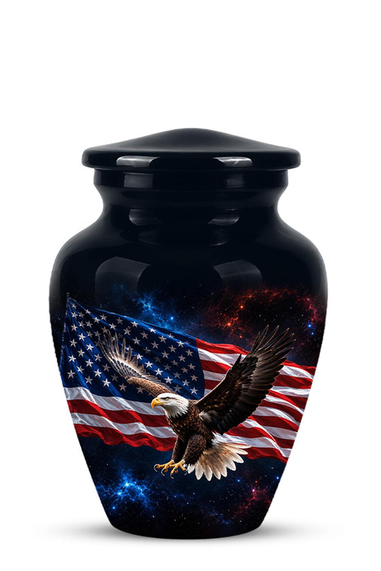 American Flag Eagle Cremation Urn for Ashes - Patriotic Bald Eagle Memorial Urn