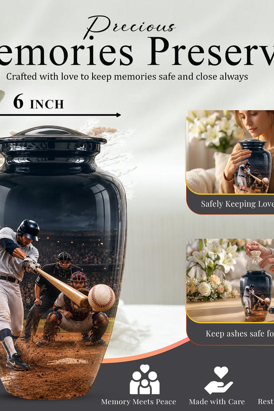 Baseball Cremation Urn for Ashes - Baseball Batter and Catcher Memorial Urn
