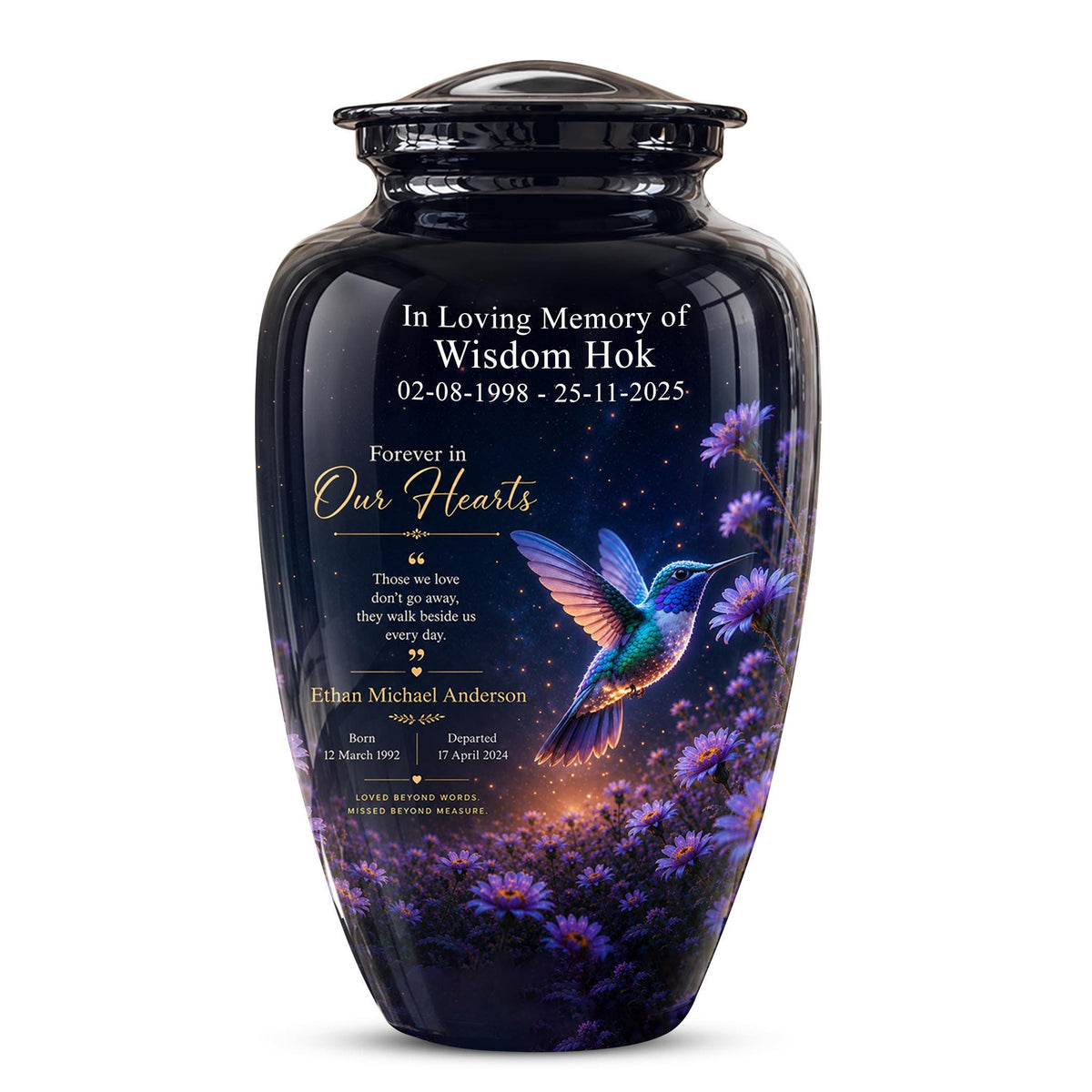 Personalized Hummingbird Cremation Urn - Floral Garden Memorial Keepsake (200 Cubic)