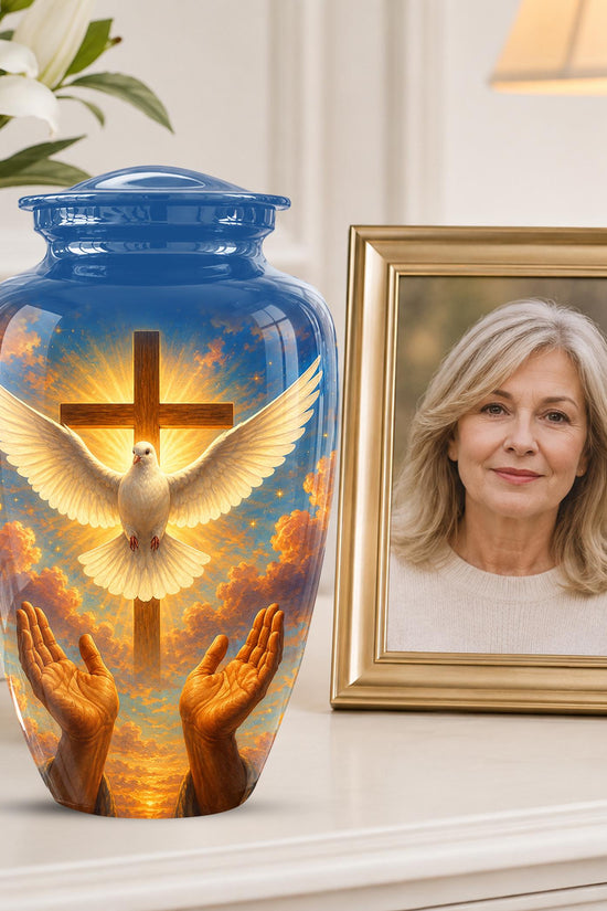 Dove Cross Cremation Urn - Religious Memorial Ashes Keepsake