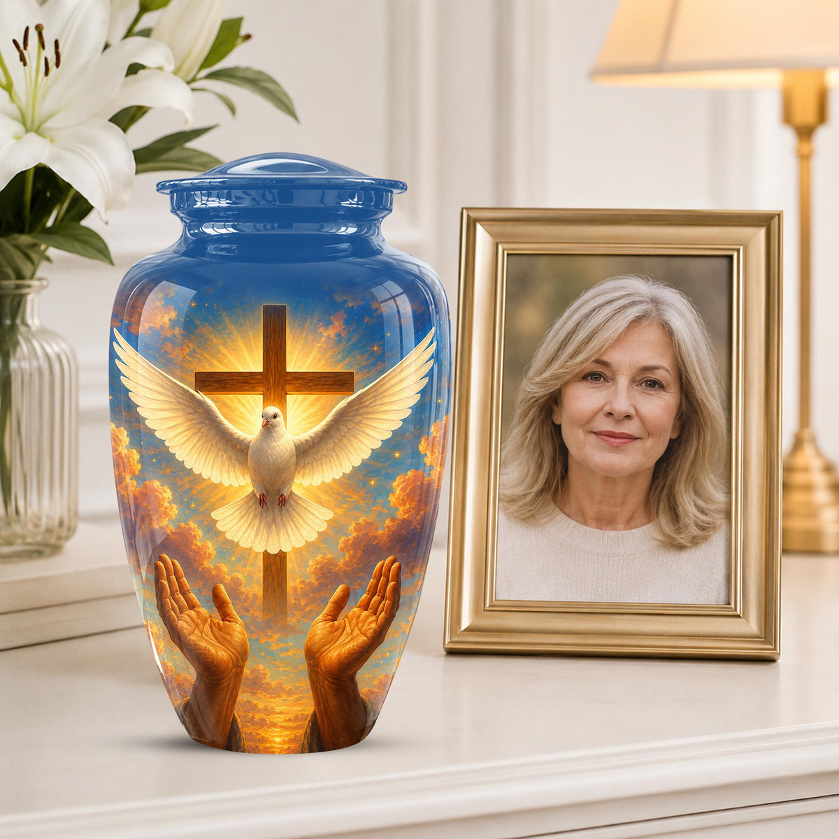 Dove Cross Cremation Urn - Religious Memorial Ashes Keepsake