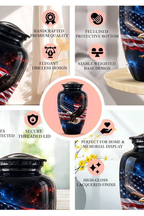 American Flag Eagle Cremation Urn for Ashes - Patriotic Bald Eagle Memorial Urn