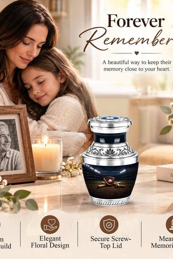 Baseball Glove Cremation Urn for Ashes - Silver Baseball Memorial Urn