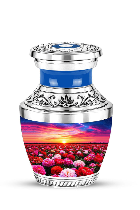 Floral Sunset Cremation Urn, Personalized Memorial Keepsake (Adult)