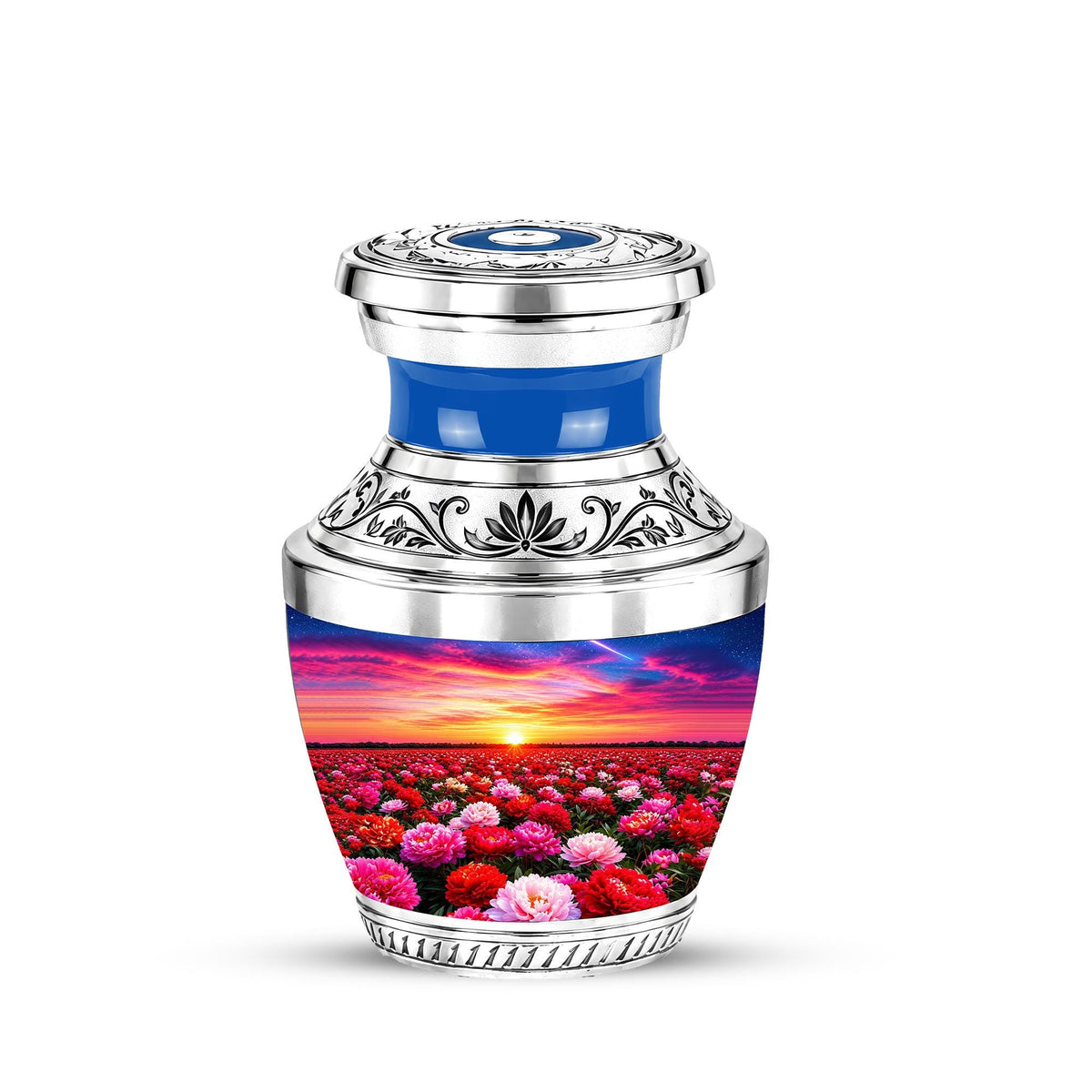 Floral Sunset Cremation Urn, Personalized Memorial Keepsake (Adult)