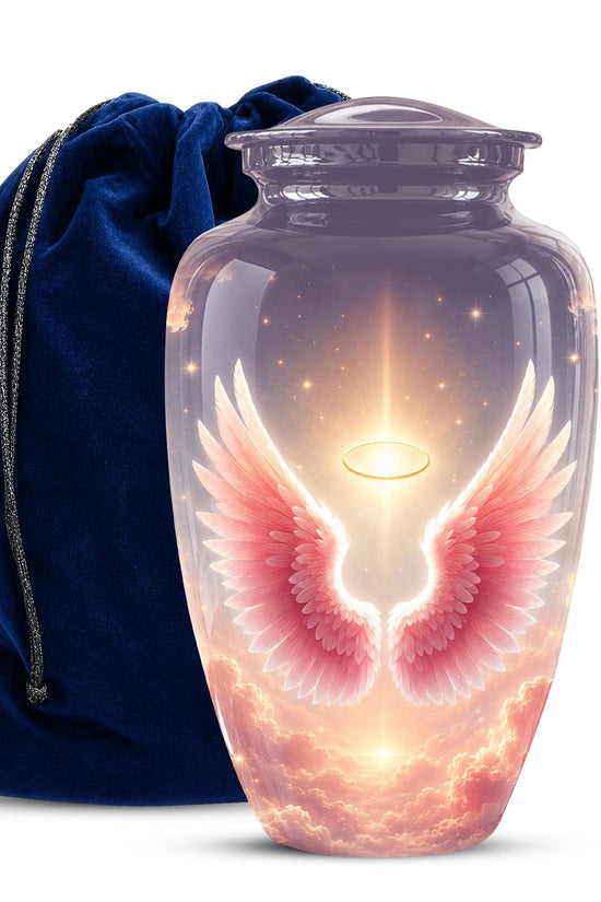 Pink Angel Wings Memorial Urn - Personalized Heavenly Cremation Urn