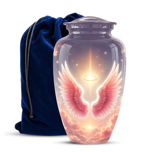 Pink Angel Wings Memorial Urn - Personalized Heavenly Cremation Urn