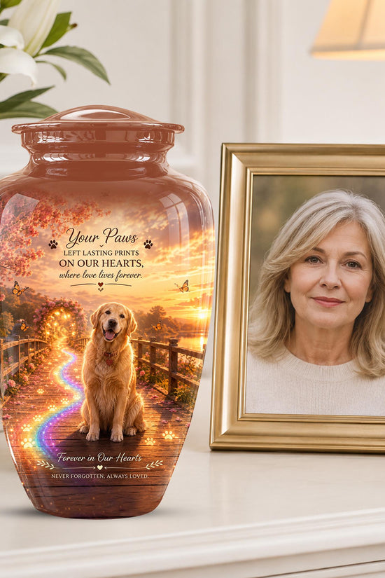 Personalized Dog Cremation Urn, Pet Memorial Urn - Keepsake Sunset Landscape Artwork