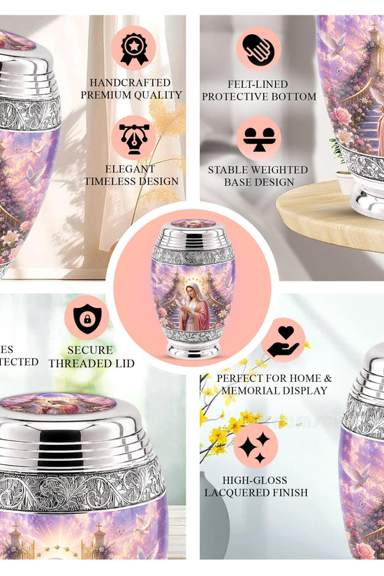 Personalized Mother Mary Cremation Urn, Catholic Memorial Ashes, Religious Funeral Urn