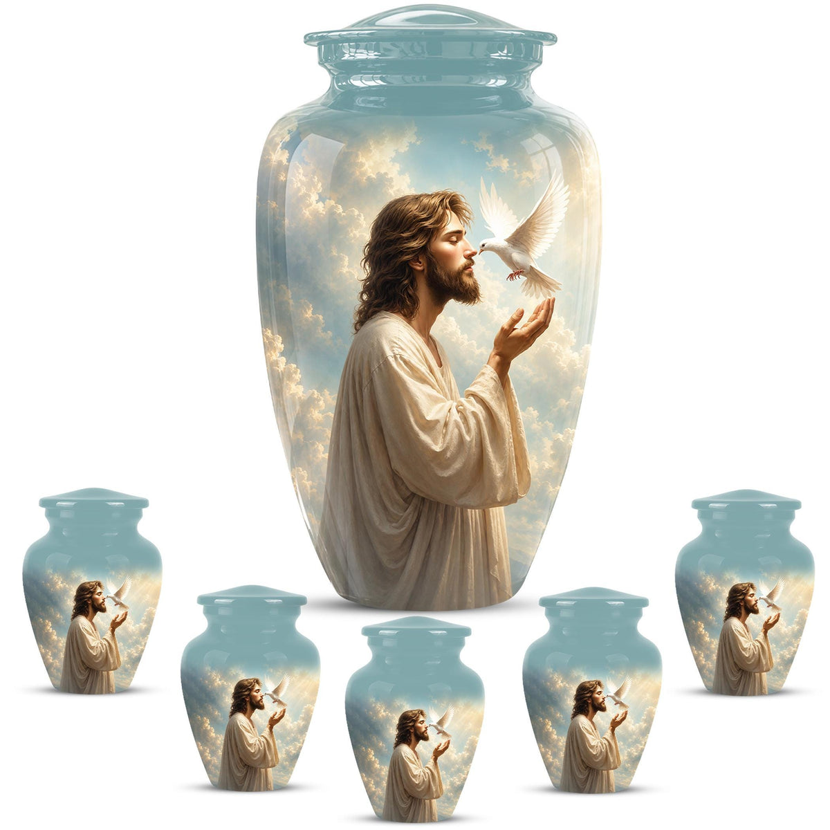 Personalized Christian Cremation Urn - Jesus Dove Memorial Keepsake