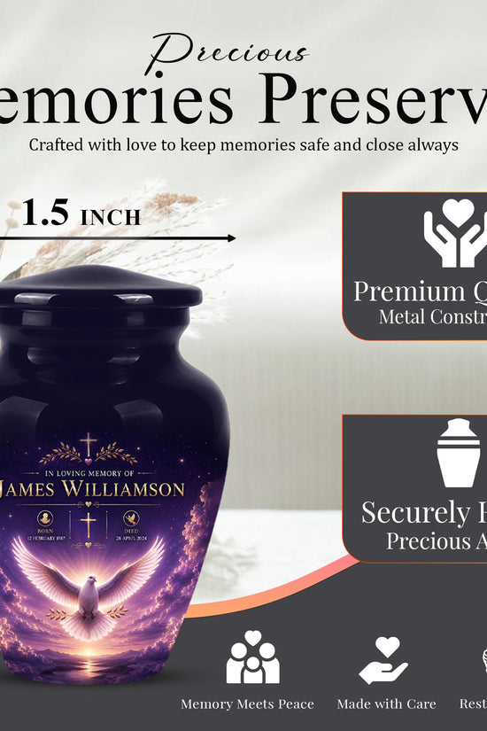 Personalized Purple Dove Cremation Urn - Peaceful Memorial Tribute (Adult)