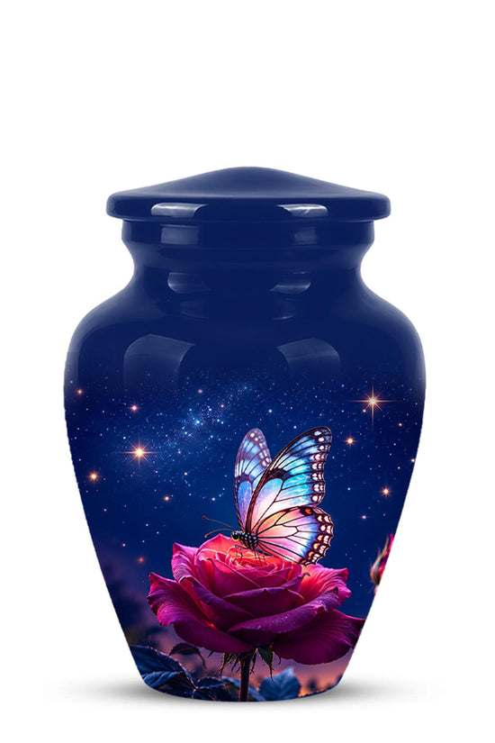 Butterfly and Rose Cremation Urn for Ashes - Pink Floral Memorial Urn