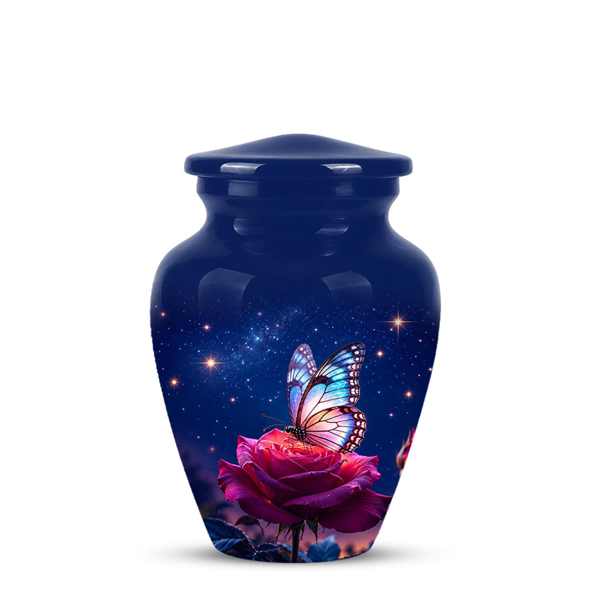 Butterfly and Rose Cremation Urn for Ashes - Pink Floral Memorial Urn