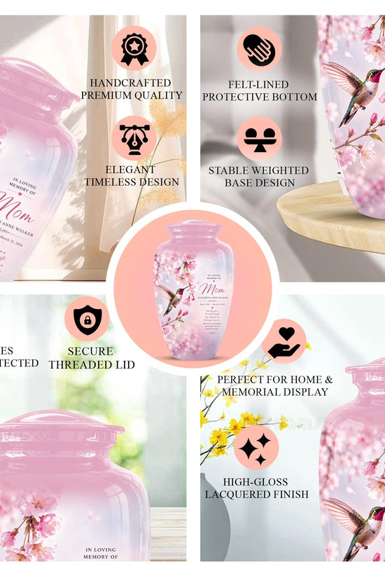 Personalized Hummingbird Memorial Urn for Mom - Keepsake Cremation Ashes Tribute