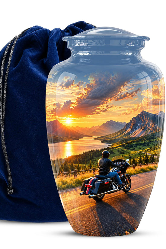 Personalized Motorcycle Cremation Urn, Memorial Urn for Ashes, Mountain Road Biker Tribute, 200 Cubic