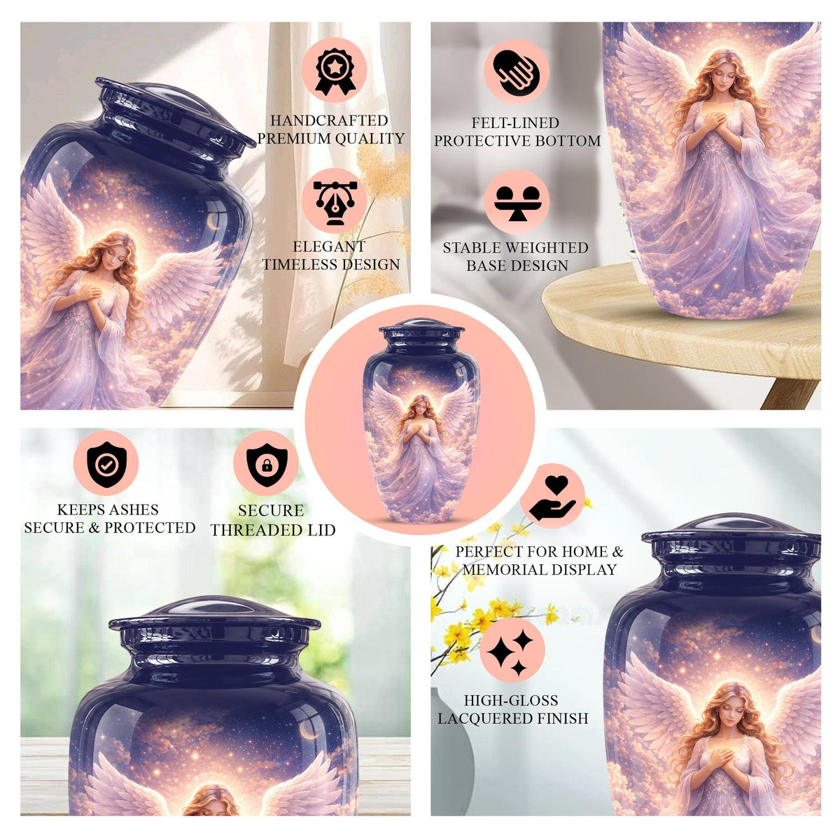 Personalized Angel Wings Urn for Human Ashes - Memorial Keepsake Tribute Urn