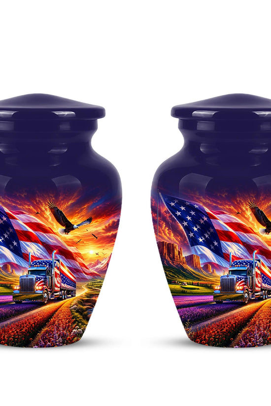 American Flag Truck Cremation Urn for Ashes - Patriotic Eagle Memorial Urn