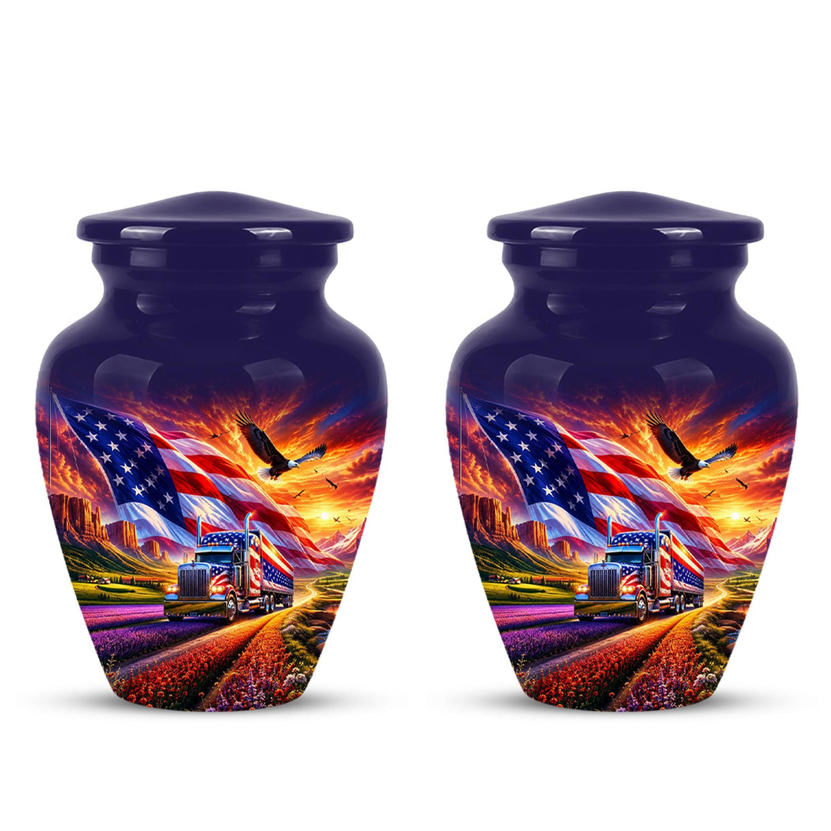American Flag Truck Cremation Urn for Ashes - Patriotic Eagle Memorial Urn