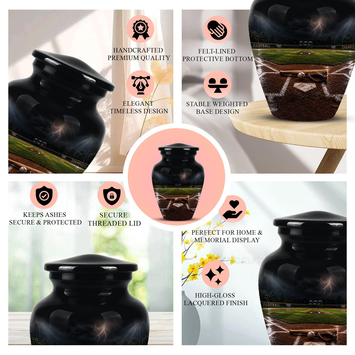 Personalized Baseball Cremation Urn - Adult Memorial Keepsake Urn