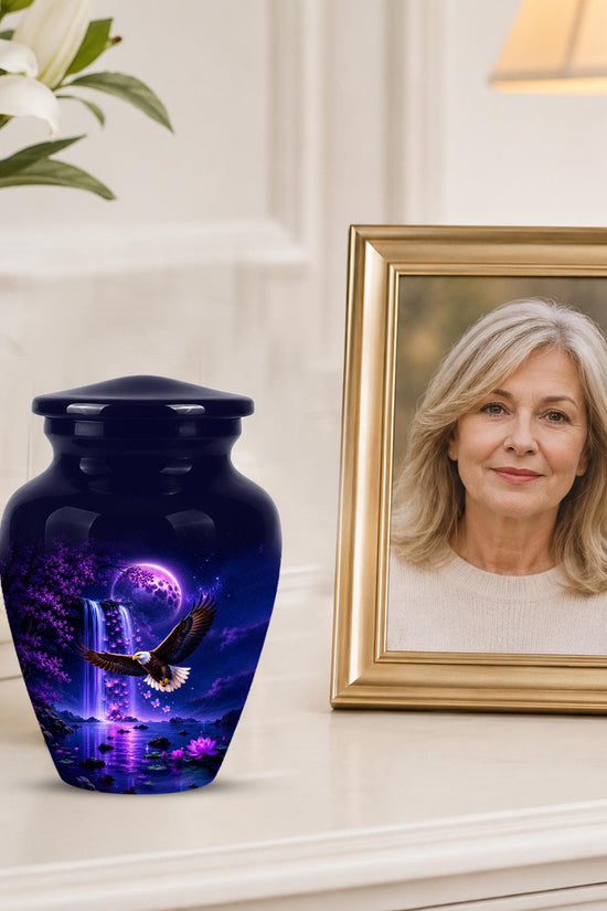 Eagle Cremation Urn for Ashes - Purple Waterfall Bald Eagle Memorial Urn