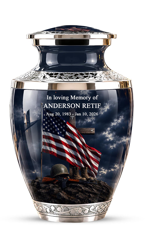 Military Cremation Urn, Patriotic Veteran Memorial Ashes, American Flag Tribute