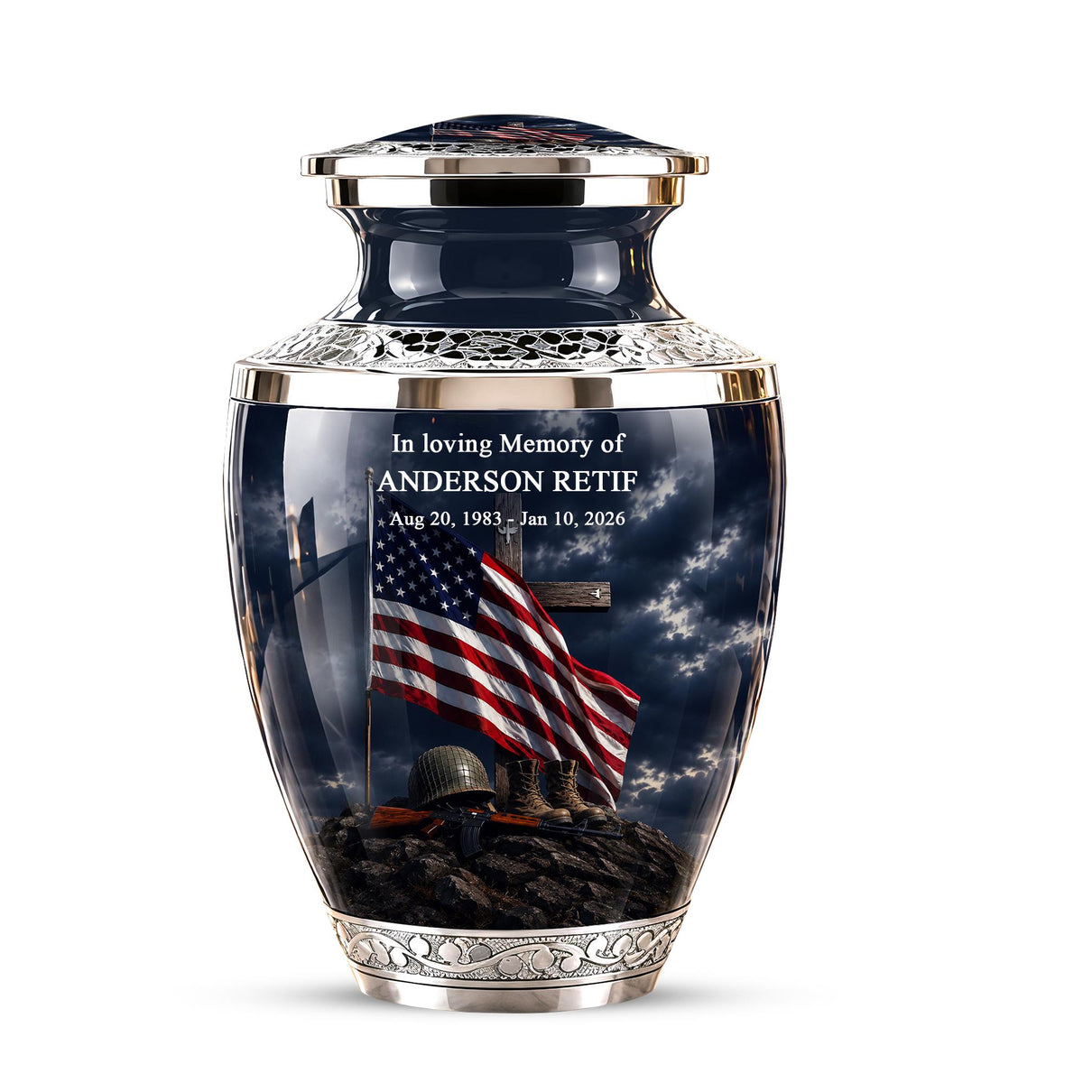 Military Cremation Urn, Patriotic Veteran Memorial Ashes, American Flag Tribute