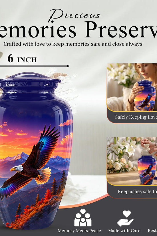 Bald Eagle Cremation Urn for Ashes - Purple Sunset Mountain Memorial Urn